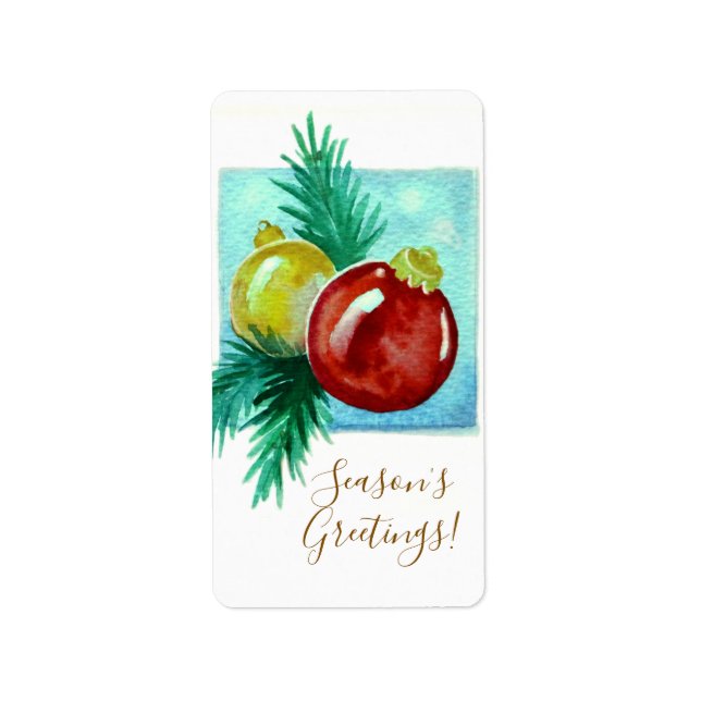 Season's Greetings Card With Baubles Adressaufkleber (Vorne)