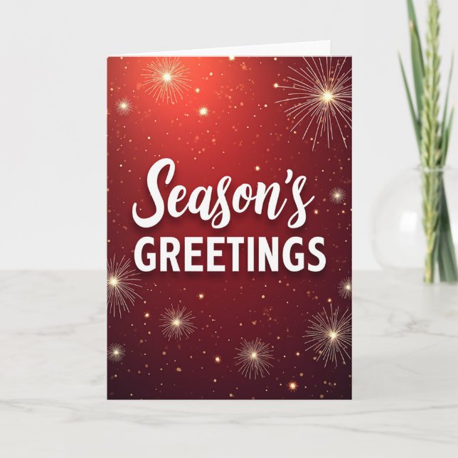 Seasons Greetings Card with Red Sparkle & Firework Karte (Vorderseite)