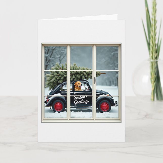 Seasons Greetings Dog Beetle Christmas Tree Window Karte (Vorderseite)