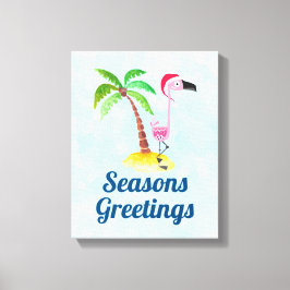 Seasons Greetings Pink Flamingo in Santa Hat Leinwanddruck