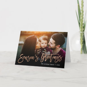 Season's Greetings Rose Gold Script Photo Overlay Feiertagskarte