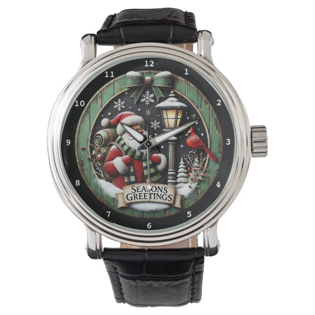 Seasons Greetings Santa Cardinal  Armbanduhr (Vorderseite)