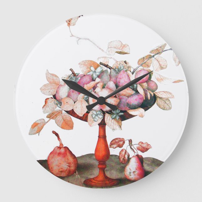 SEASON'S PFLAUMEN, PEARS, LEAVES IN BOWL-FRUCHT GROßE WANDUHR (Vorderseite)