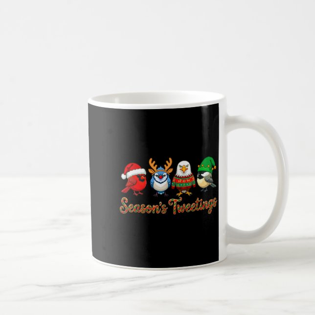 Season's Tweetings Funny Christmas Birdwatcher Squ Kaffeetasse (Rechts)