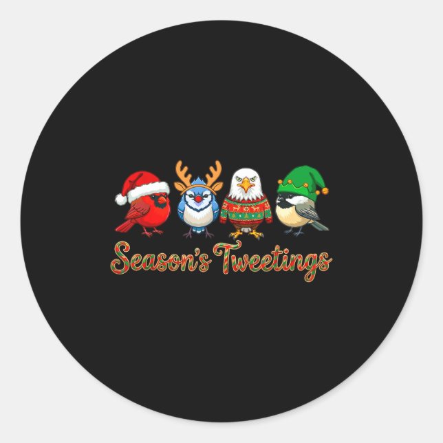 Season's Tweetings Funny Christmas Birdwatcher Squ Runder Aufkleber (Vorderseite)