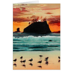 "Seastacks" Ozean-Sonnenuntergang-Aquarell