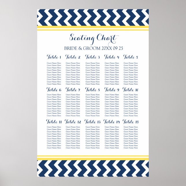 Seating Chart 15 Tabelle 150 Guest Blue Zickzack Poster (Vorne)