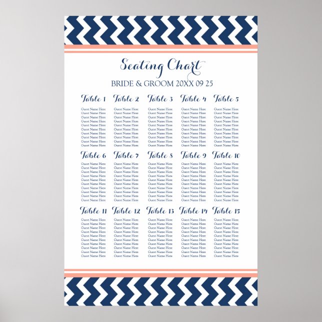 Seating Chart 15 Tabelle 150 Guest Blue Zickzack Poster (Vorne)