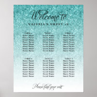 Seating Chart Aqua Blue Glitter Poster