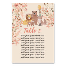 Seating Chart Boho Safari party cute fox lion bear