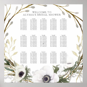 Seating Chart Elegante White Anemone Willow Floral Poster