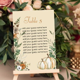 Seating Chart Fall Rustic Brown Floral Pumpkin Tischnummer