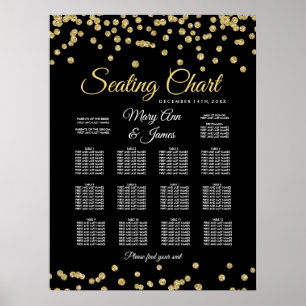 Seating Chart Gold Faux Glitter Confetti Black Poster
