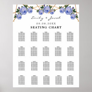 Seating Chart Gold Geometric Blue Floral Wed 200 Poster