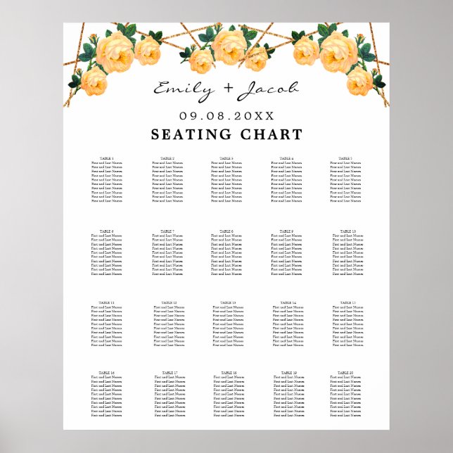 Seating Chart Gold Geometric Orange Floral Wed 200 Poster (Vorne)
