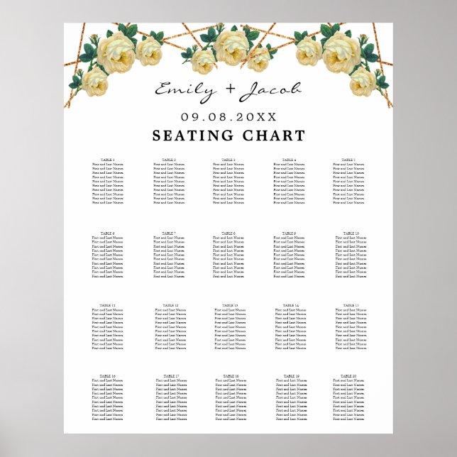 Seating Chart Gold Geometric Yellow Floral Wed 200 Poster (Vorne)