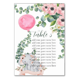 Seating Chart Pink Balloon Eucalyptus Elephant Tischnummer