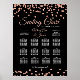 Seating Chart Rose Gold Faux Glitter Confetti Blac Poster
