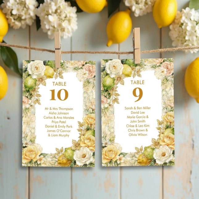 Seating Table Luxury Mediterranean Lemons & Flower (Luxury Delicate Mediterranean Lemons & Flowers Frame Wedding Seating Table Cards)