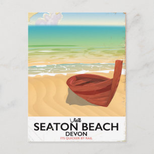 Seaton Beach Devon Vintage Strandplakat Postkarte