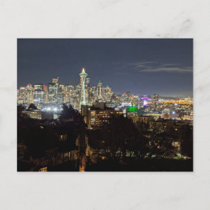 Seattle bei Nacht Feiertagspostkarte