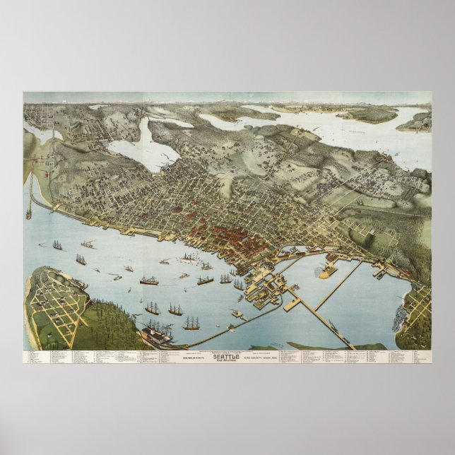Seattle Birdseye Karte - 1891 (Koch) BigMapBlog Poster (Vorne)