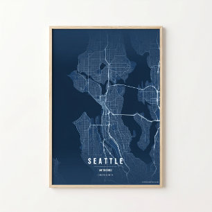 Seattle Blaue Landkarte Druck Washington Stadt Wan Poster