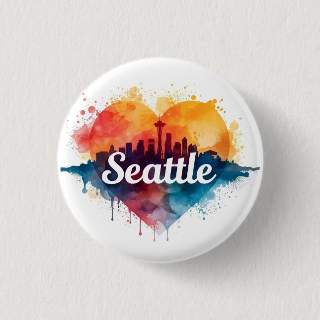 Seattle City Aquarell-Skyline Button (Vorderseite)