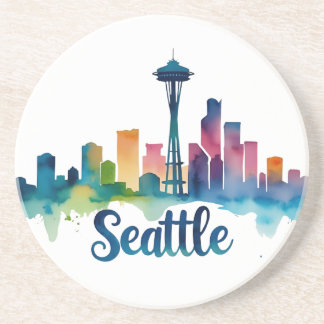 Seattle City Aquarell-Skyline Getränkeuntersetzer