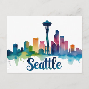 Seattle City Aquarell-Skyline Postkarte