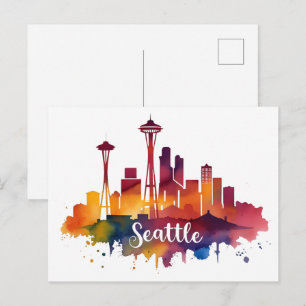 Seattle City Aquarell-Skyline Postkarte