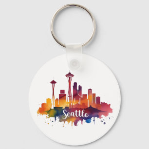 Seattle City Aquarell-Skyline Schlüsselanhänger