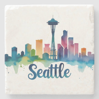 Seattle City Aquarell-Skyline Steinuntersetzer