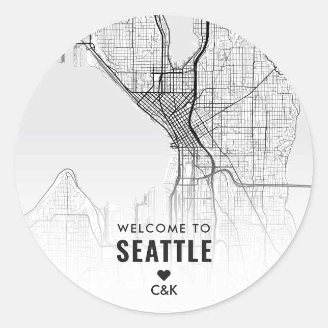 Seattle City Map | Begrüßung Runder Aufkleber (Vorderseite)