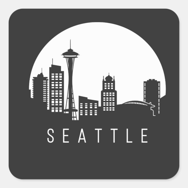 Seattle City Skyline Quadratischer Aufkleber (Vorderseite)