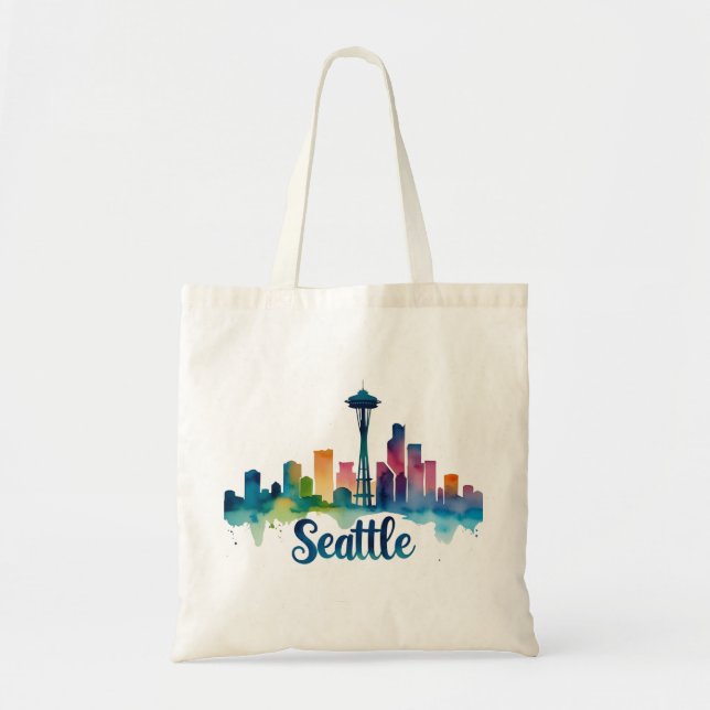 Seattle City watercolor Skyline Tragetasche (Vorne)