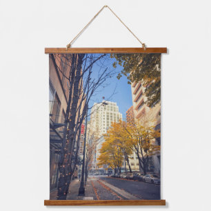 Seattle Cityscape Street im Herbst Wandteppich Mit Holzrahmen