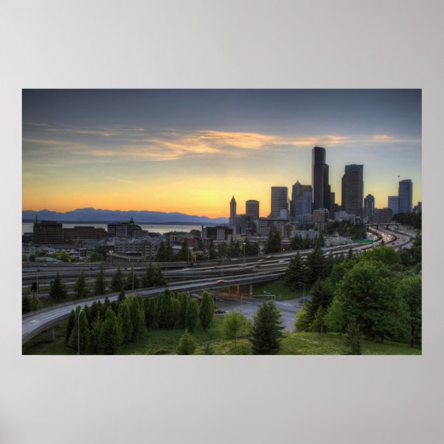 Seattle Downtown Skyline bei Sunset Poster (Vorne)