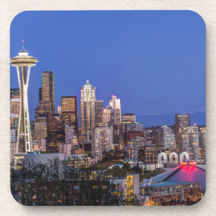 Seattle, Downtown und Mt. Rainier in der Dämmerung Untersetzer