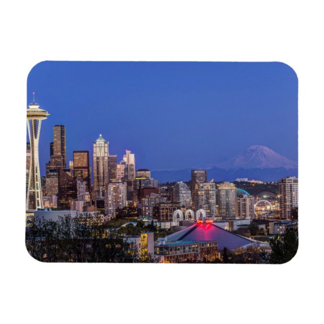 Seattle, Downtown und Rainier am Twilight Magnet (Horizontal)