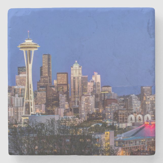 Seattle, Downtown und Rainier am Twilight Steinuntersetzer (Vorderseite)