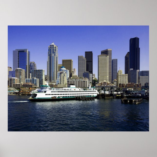 Seattle-Fähre und Gebäude Poster (Vorne)