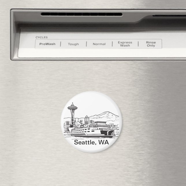 Seattle Ferry & Skyline Line Art Washington Staat Magnet (In Situ (Geschirrspüler))