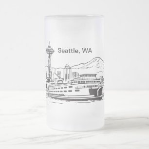 Seattle Ferry & Skyline Line Art Washington Staat Mattglas Bierglas