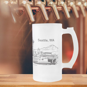 Seattle Ferry & Skyline Washington Staat Line Art Mattglas Bierglas
