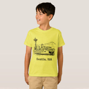 Seattle Ferry & Skyline Washington Staat Line Art T-Shirt
