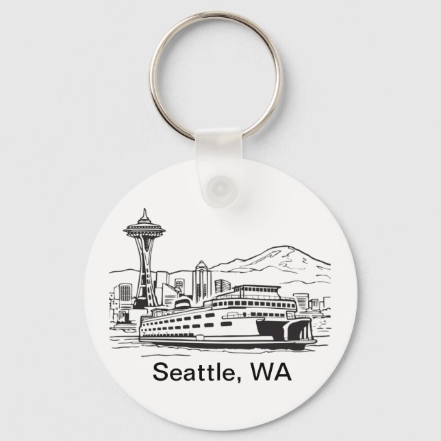 Seattle Ferry Washington Staat Line Art Schlüsselanhänger (Vorderseite)