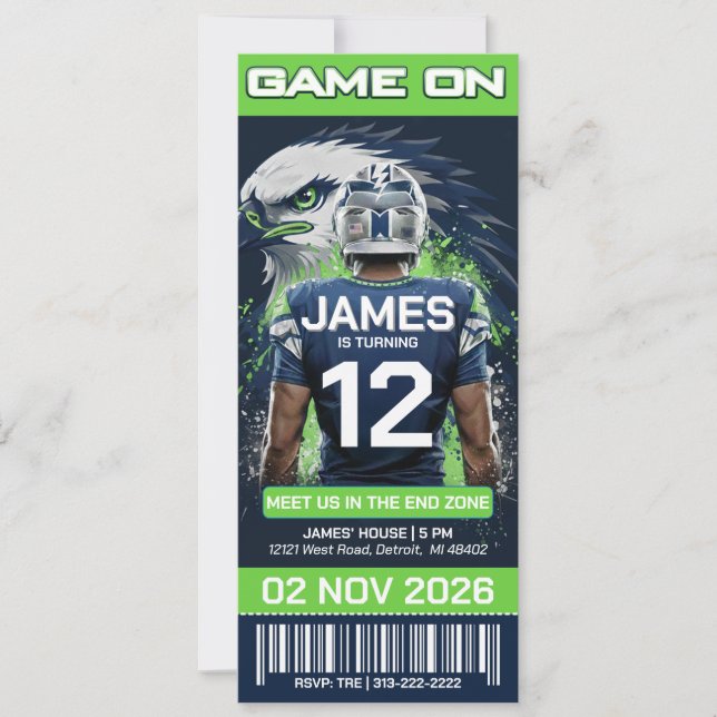 Seattle Football Ticket Birthday Invitation (Devant)