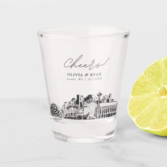 Seattle Gastgeschenk Hochzeit Personalisiert Cheer Schnapsglas (Vorderseite)