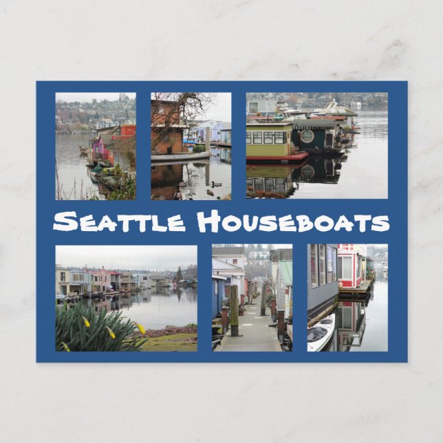 Seattle Houseboats Collage Postkarte (Vorderseite)